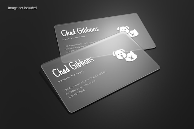 Transparent business card mockup perspective view