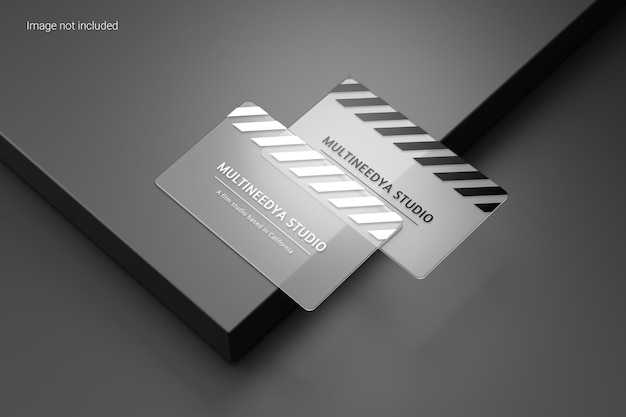 Transparent business card mockup perspective view