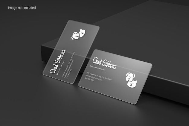 Transparent business card mockup perspective view