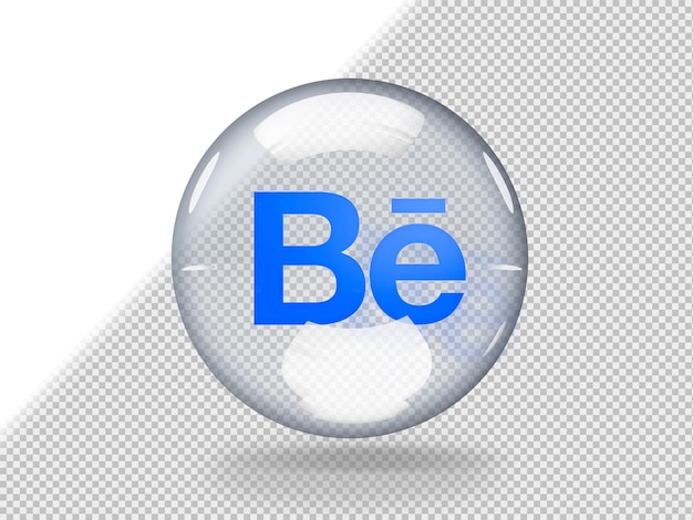 무료 PSD 투명한 배경에 behance 로고가 고립된 투명한 유리 거품