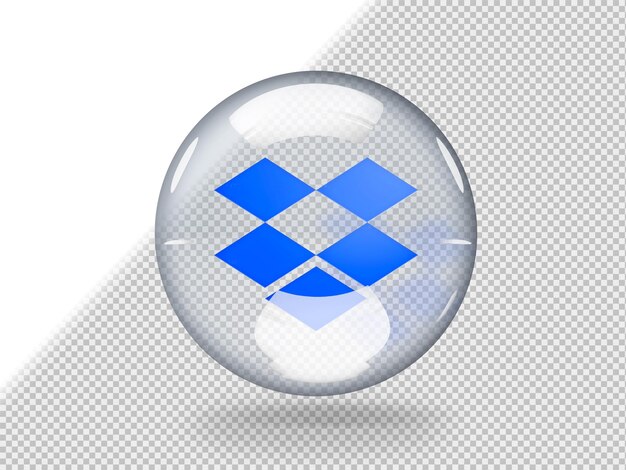 Transparent glass bubble with dropbox logo inside it isolated on transparent background