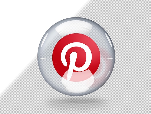 Bolle di vetro trasparente con il logo pinterest all'interno isolato su sfondo trasparente