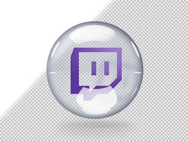 Transparent glass bubble with twitch logo inside it isolated on transparent background