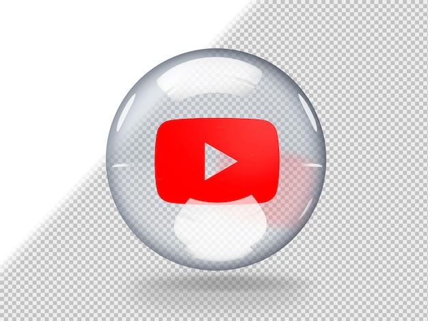 Bolle di vetro trasparente con il logo di youtube all'interno isolato su sfondo trasparente