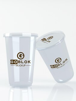 Transparent plastic juice glass logo mockup