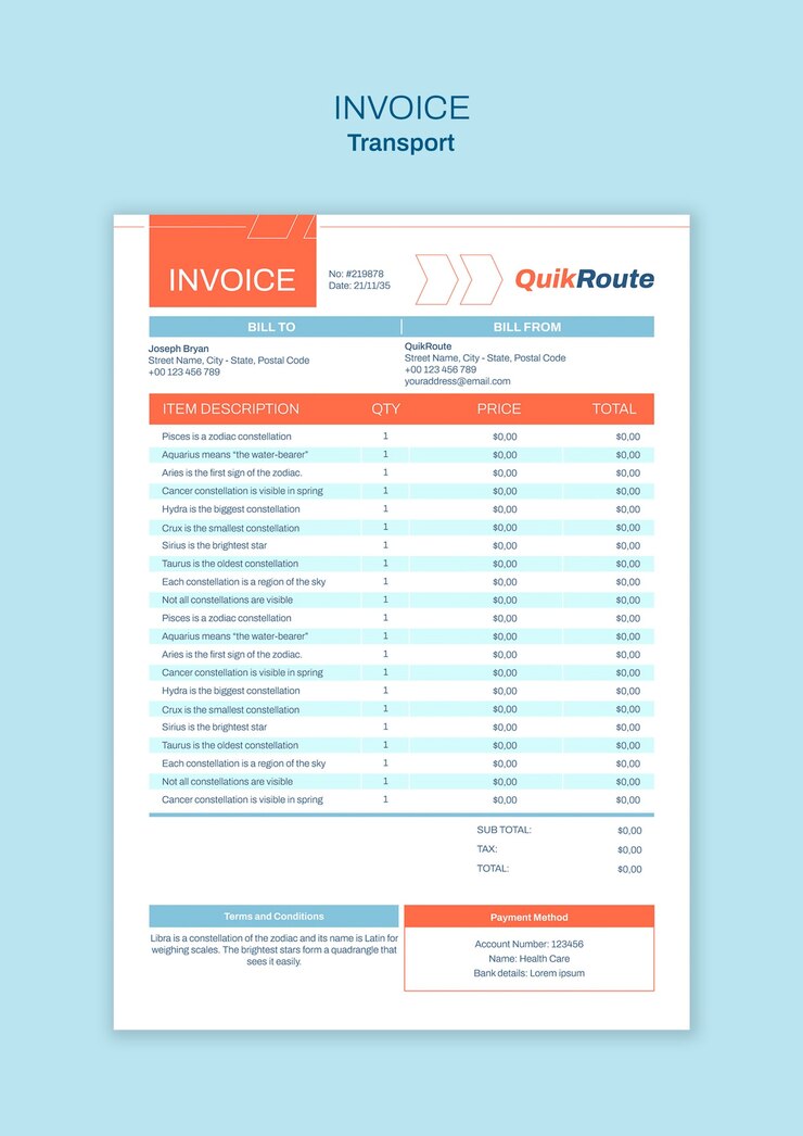 Free PSD transport invoice template design