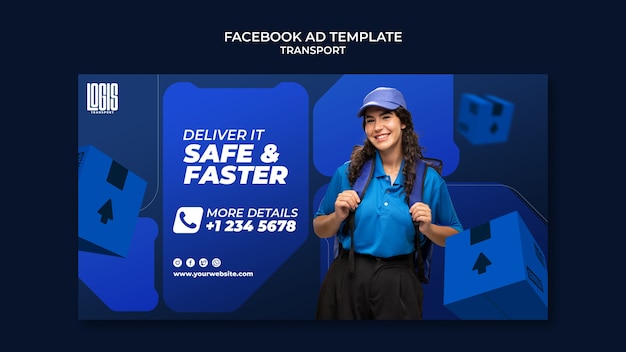 PSD gratuito modello facebook del servizio di trasporto