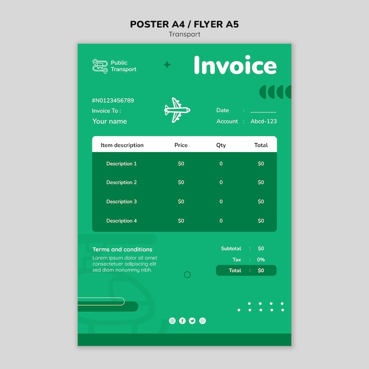 Free PSD transport service invoice template
