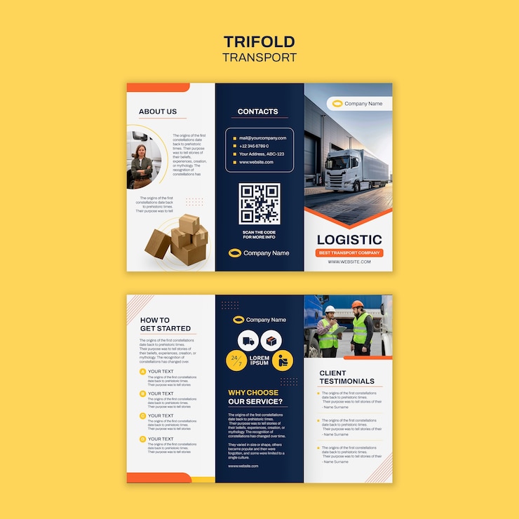Free PSD transport trifold brochure template design