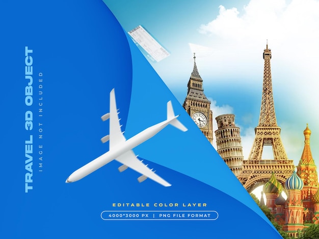 Free PSD travel 3d object airplane isolated illustration