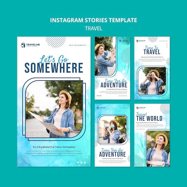 PSD gratuito collezione di storie di instagram di avventura di viaggio