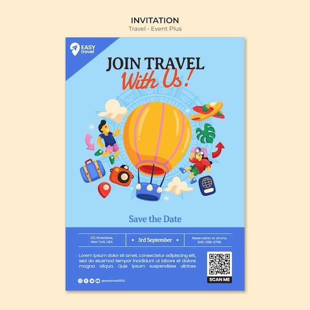 Free PSD travel and adventure invitation template