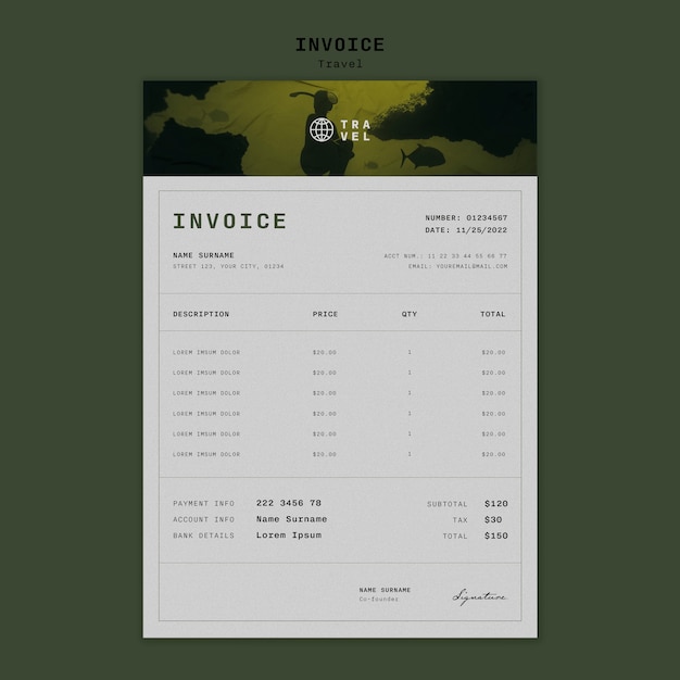 Free PSD travel adventure invoice template