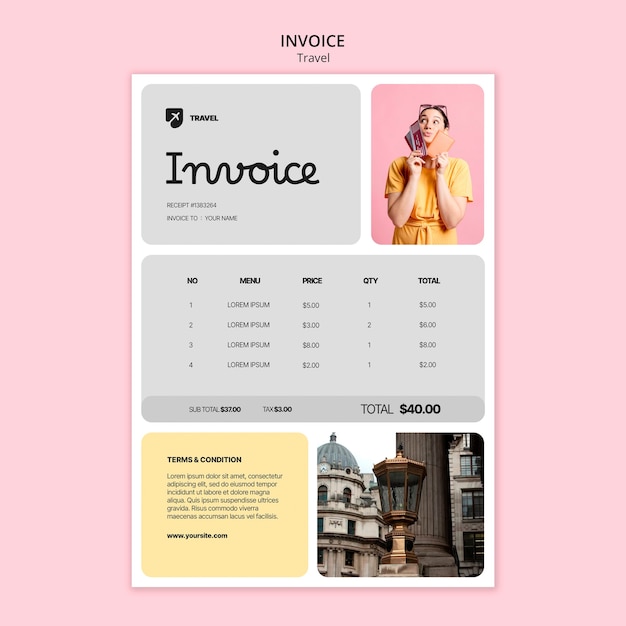 Free PSD travel adventure invoice template