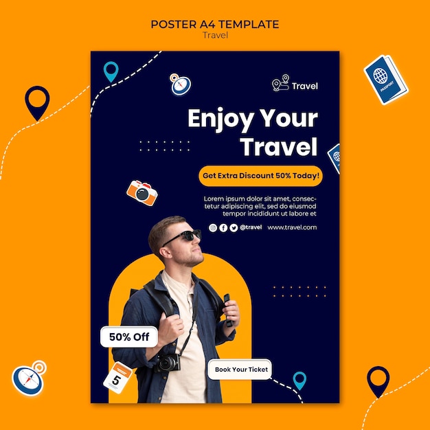 Travel adventure poster template with discount