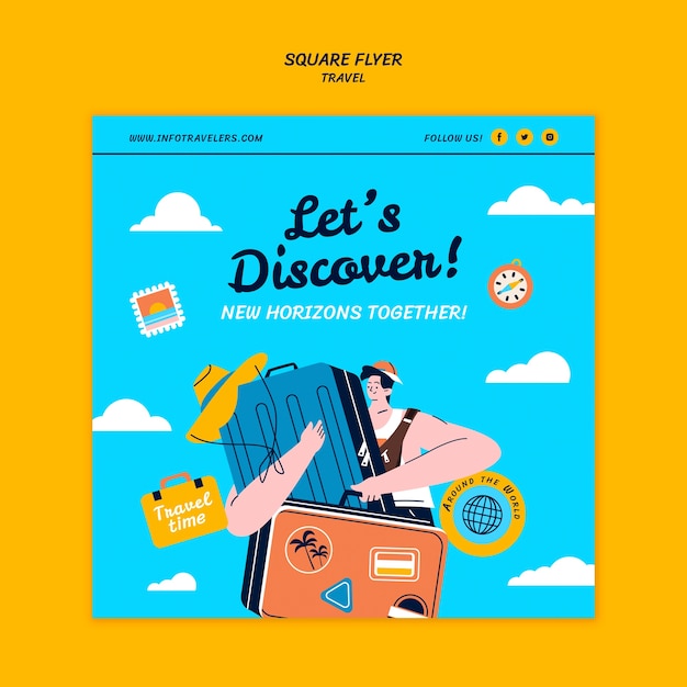 Travel and adventure square flyer template