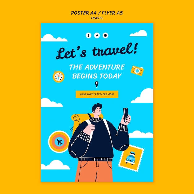 Free PSD travel and adventure vertical poster template