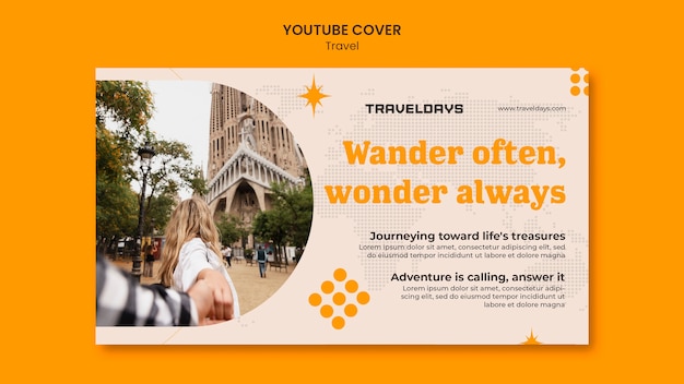 PSD gratuito modello di copertina per youtube di avventure di viaggio