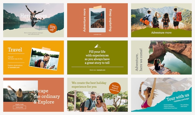 Free PSD travel agency banner template psd photo attachable promotional ad set