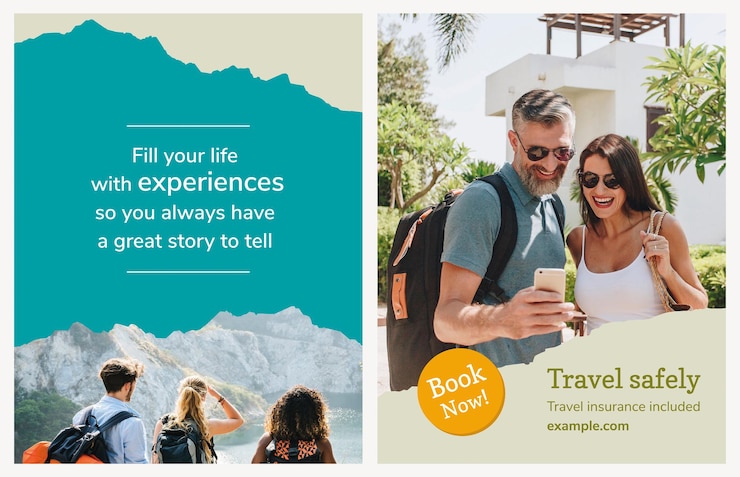 Free PSD travel agency flyer template psd with vacation photo in modern style