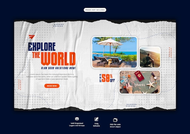 Бесплатный PSD Шаблон веб-баннера для путешествий и туризма