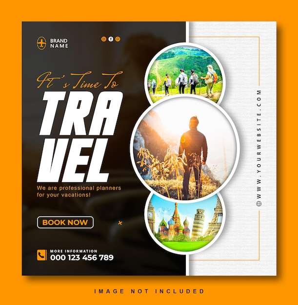 Travel banner social media instagram post or flyer design template