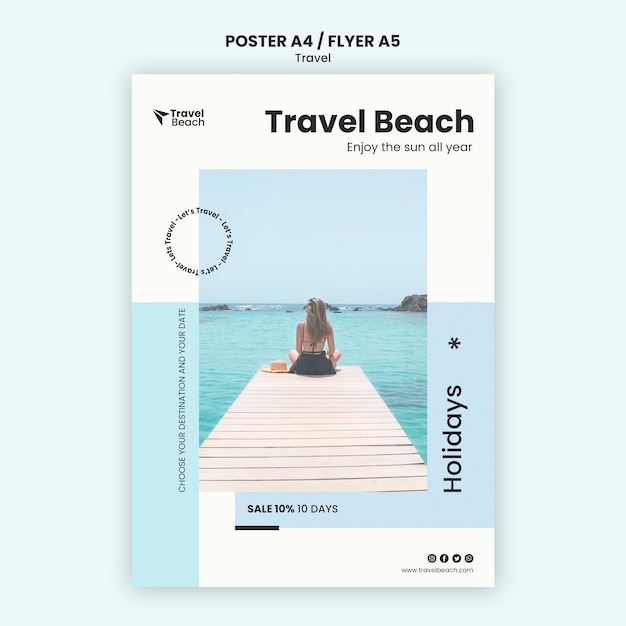 Free PSD travel beach sale poster template