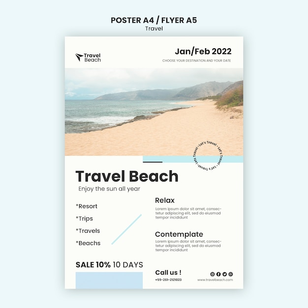 Travel beach vacation flyer template