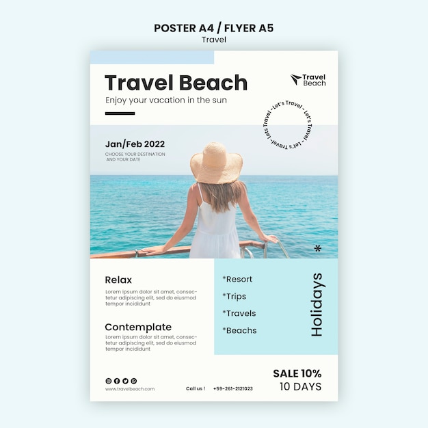 Travel beach vacation poster template