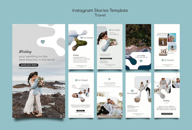 PSD gratuito collezione di storie di instagram di concetto di viaggio