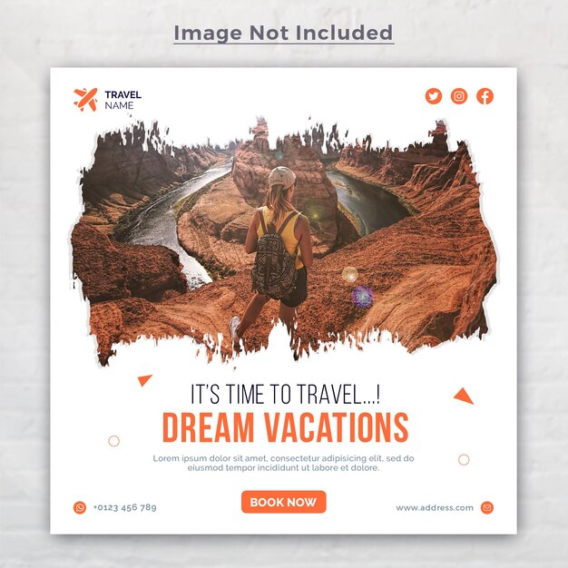 Travel holiday vacation social media banner or square flyer template