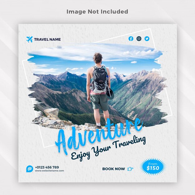 Travel holiday vacation social media square banner template