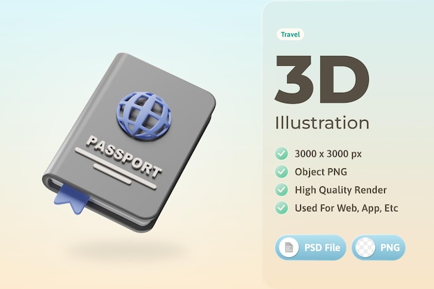 Travel Icon Passport 3d Illustration