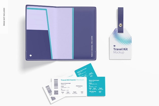 Download Free Psd Travel Kit Scene Mockup Top View