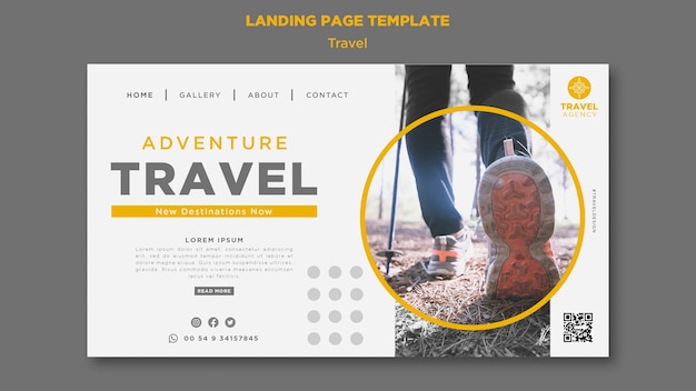 Free PSD travel landing page template with person trekking in nature