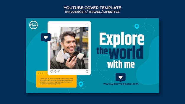 travel media influencer youtube cover template