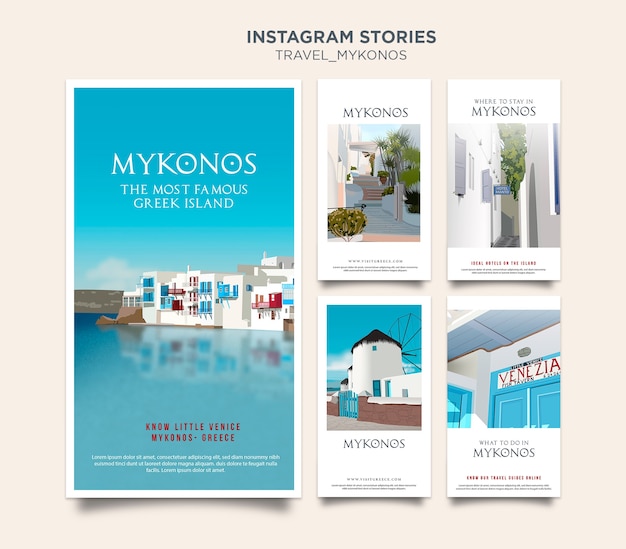 Modello di storie di instagram mykonos di viaggio