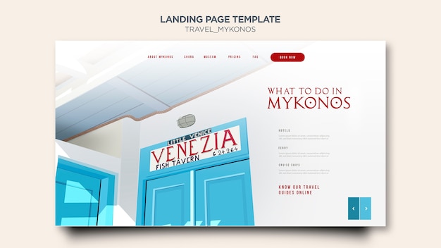 Free PSD travel mykonos landing page template