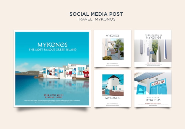 Free PSD travel mykonos social media post template