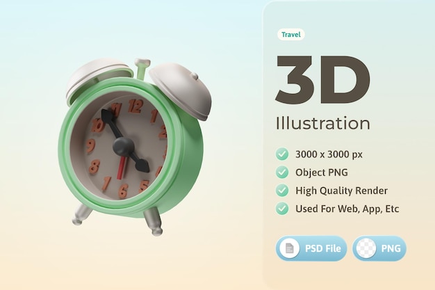 여행 개체 알람 3d 일러스트 레이 션