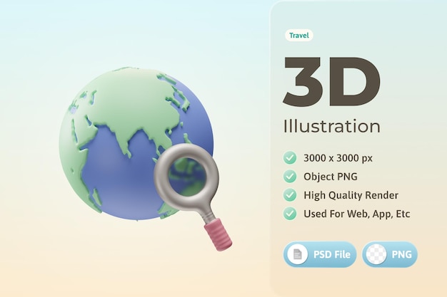 Free PSD travel object globe 3d illustration