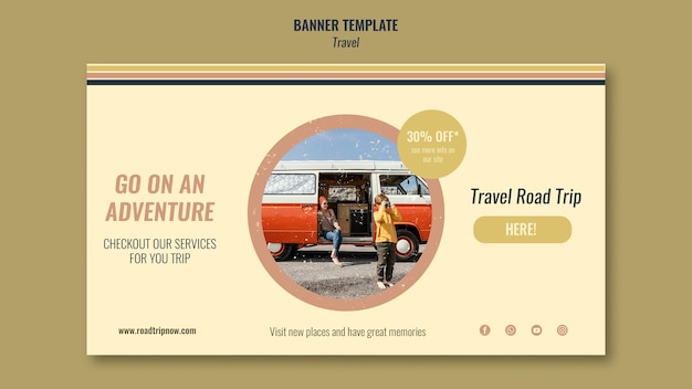 Travel road trip with discount banner template