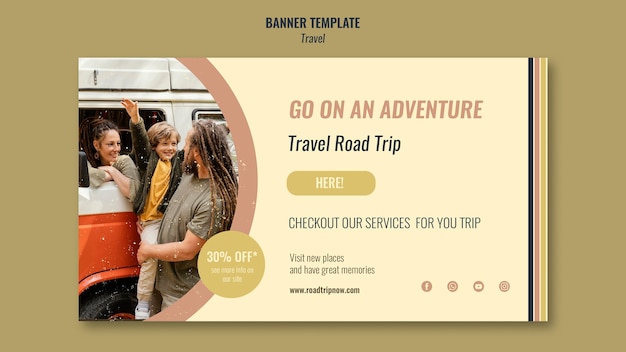 Free PSD travel road trip with discount banner