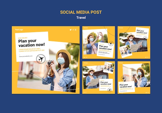 PSD gratuito viaggia sui post sui social media con foto