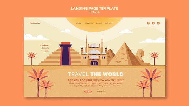 無料PSD 世界のランディングページテンプレートを旅行する