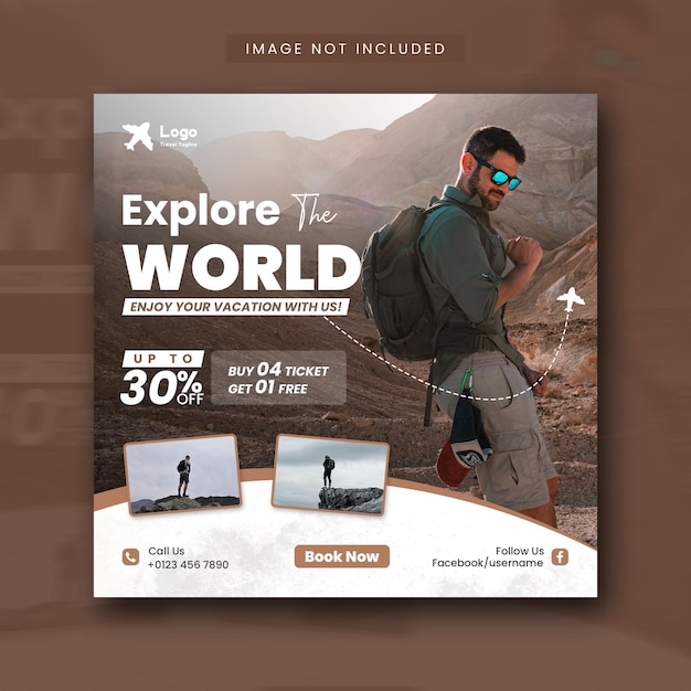 Free PSD travel and tour social media post instagram post or web banner template