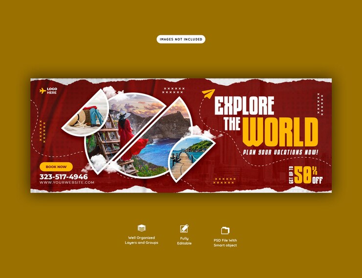 मुफ़्त PSD travel and tourism facebook cover template