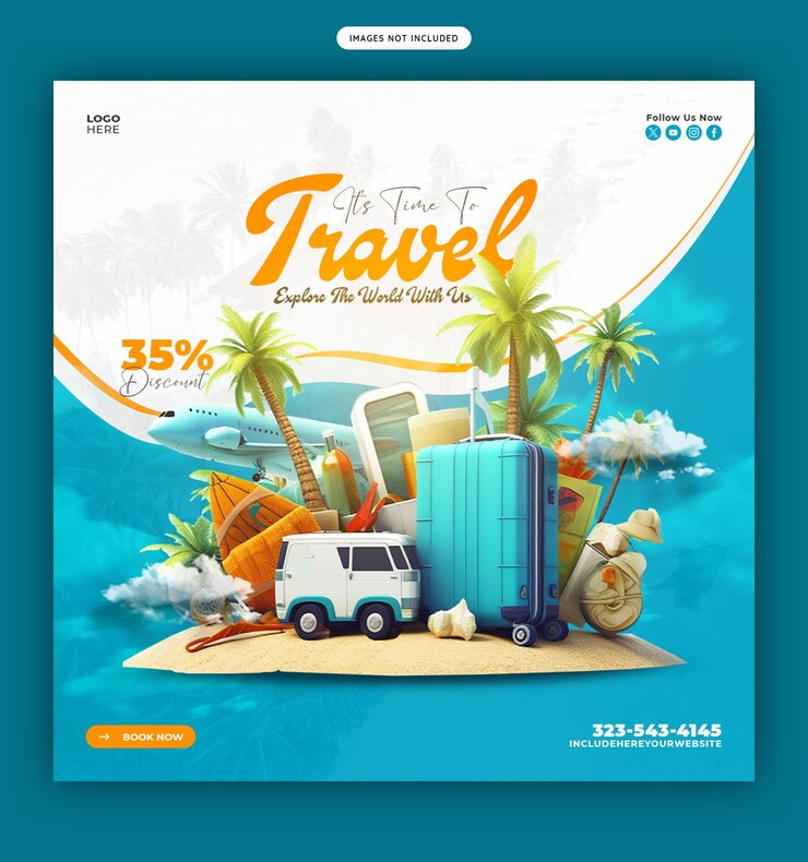 मुफ़्त PSD travel and tourism instagram post or social media banner template