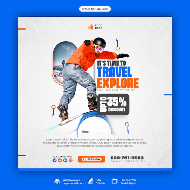 Free PSD travel and tourism instagram post or social media post template