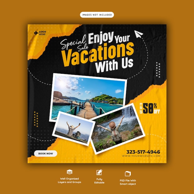 Free PSD travel and tourism instagram post or social media post template